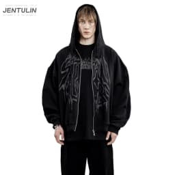 Y2K Retro Hoodie Men's Satan Club Print STNCLB Zip Pullover Sweatshirts High Street Hip Hop Streetwear Oversized Clothing Jacket