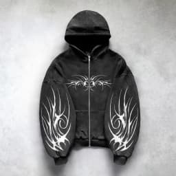 Hip Hop Mens Zipper Hoodie Black Grey 3D Dark Print Pattern Y2k Gothic Harajuku Autumn Loose Fashion Personality Street Hoodie
