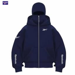 Reebok Men's New Fall/Winter Double-Pocket Hooded Sweater with Face Mask and Zipper Sports Outfit - Loose and Comfortable to Wea
