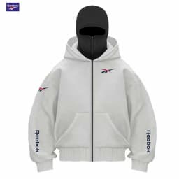 Reebok Men's New Fall/Winter Double-Pocket Hooded Sweater with Face Mask and Zipper Sports Outfit - Loose and Comfortable to Wea