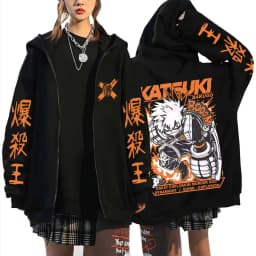 Anime My Hero Academia Zipper Hoodie Cartoon Bakugou Katsuki Graphic Zip Up Jacket Men Women Manga Oversized Zip Up Sweatshirt