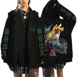 Anime My Hero Academia Zipper Hoodie Cartoon Bakugou Katsuki Graphic Zip Up Jacket Men Women Manga Oversized Zip Up Sweatshirt