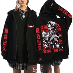 Anime My Hero Academia Zipper Hoodie Cartoon Bakugou Katsuki Graphic Zip Up Jacket Men Women Manga Oversized Zip Up Sweatshirt