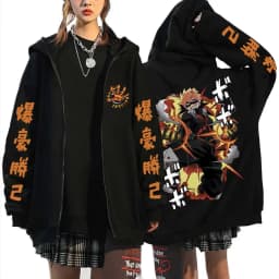Anime My Hero Academia Zipper Hoodie Cartoon Bakugou Katsuki Graphic Zip Up Jacket Men Women Manga Oversized Zip Up Sweatshirt