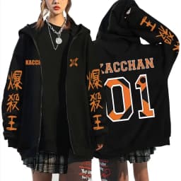 Anime My Hero Academia Zipper Hoodie Cartoon Bakugou Katsuki Graphic Zip Up Jacket Men Women Manga Oversized Zip Up Sweatshirt