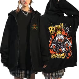 Anime My Hero Academia Zipper Hoodie Cartoon Bakugou Katsuki Graphic Zip Up Jacket Men Women Manga Oversized Zip Up Sweatshirt