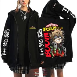 Anime My Hero Academia Zipper Hoodie Cartoon Bakugou Katsuki Graphic Zip Up Jacket Men Women Manga Oversized Zip Up Sweatshirt