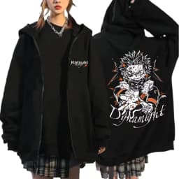 Anime My Hero Academia Zipper Hoodie Cartoon Bakugou Katsuki Graphic Zip Up Jacket Men Women Manga Oversized Zip Up Sweatshirt