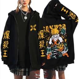 Anime My Hero Academia Zipper Hoodie Cartoon Bakugou Katsuki Graphic Zip Up Jacket Men Women Manga Oversized Zip Up Sweatshirt