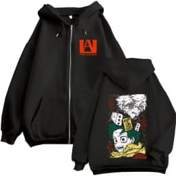 Anime My Hero Academia Zipper Hoodie Cartoon Bakugou Katsuki Graphic Zip Up Jacket Men Women Manga Oversized Zip Up Sweatshirt