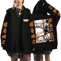 Anime My Hero Academia Zipper Hoodie Cartoon Bakugou Katsuki Graphic Zip Up Jacket Men Women Manga Oversized Zip Up Sweatshirt