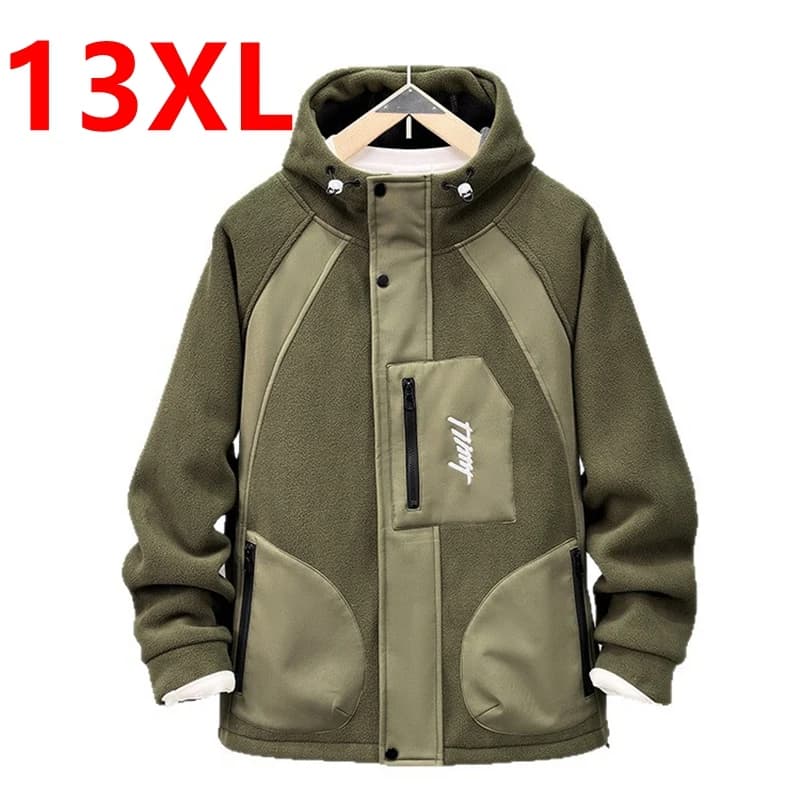 Men autumn winter warm fleece jacket new style extra size hooded fleece and thick zipper sweatshirt oversized 13xl 190kg