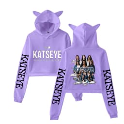 Girl Group KATSEYE Graphic Hoodie Women Casual Vintage Sweatshirt Cute Cat Ear Crop Tops Hot Katseye Streetwear Cropped Tops