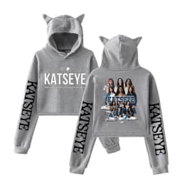 Girl Group KATSEYE Graphic Hoodie Women Casual Vintage Sweatshirt Cute Cat Ear Crop Tops Hot Katseye Streetwear Cropped Tops
