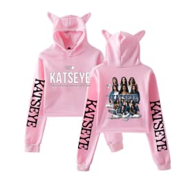Girl Group KATSEYE Graphic Hoodie Women Casual Vintage Sweatshirt Cute Cat Ear Crop Tops Hot Katseye Streetwear Cropped Tops