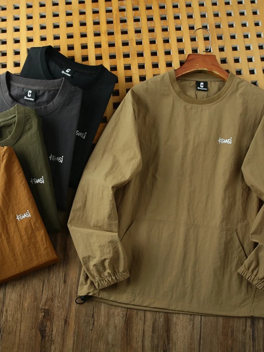 Retro Japanese Style Tech Waterproof Fabric Men's Loose Long Sleeve round Neck Sweatshirt Fashion Urban Autumn New Arrival