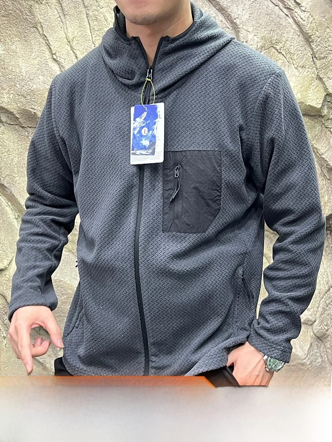 Afashion Outdoor Pineapple Pattern Knitted Fleece Hoodie Men's Breathable Comfortable Polyester Long Sleeve Zipper Casual Sweat