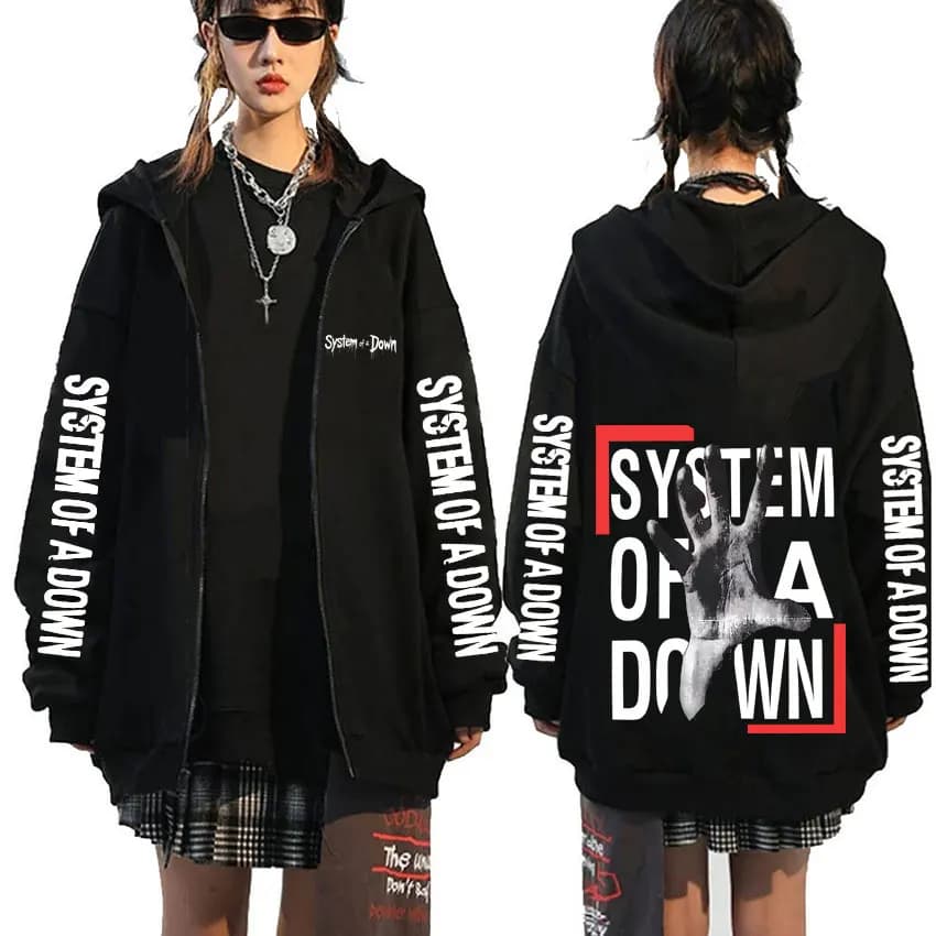 System of A Down Zipper Hoodie Men Women Rock Vintage Fleece Zip Up Jacket Men's 90s Alternative Metal Merch Zip Up Sweatshirt