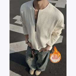 Afashion Men's Zipper Hoodie Sweatshirt Henry Collar Polka Dot Texture Fabric Spring Autumn Casual Style Outerwear Trendy Po