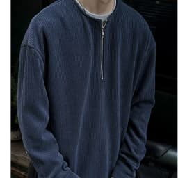 Afashion Men's Zipper Hoodie Sweatshirt Henry Collar Polka Dot Texture Fabric Spring Autumn Casual Style Outerwear Trendy Po