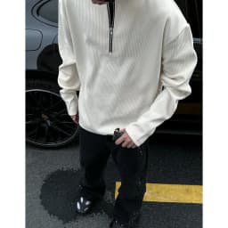 Afashion Men's Zipper Hoodie Sweatshirt Henry Collar Polka Dot Texture Fabric Spring Autumn Casual Style Outerwear Trendy Po