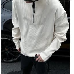 Afashion Men's Zipper Hoodie Sweatshirt Henry Collar Polka Dot Texture Fabric Spring Autumn Casual Style Outerwear Trendy Po