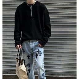 Afashion Men's Zipper Hoodie Sweatshirt Henry Collar Polka Dot Texture Fabric Spring Autumn Casual Style Outerwear Trendy Po