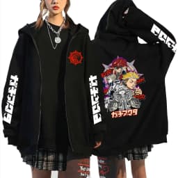 Anime Gachiakuta Enjin Same Style Zipper Hoodie Men Women Casual Oversized Zip Up Jacket Unisex Manga Cosplay Zip Up Sweatshirts