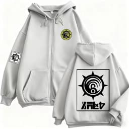 Anime Gachiakuta Enjin Same Style Zipper Hoodie Men Women Casual Oversized Zip Up Jacket Unisex Manga Cosplay Zip Up Sweatshirts
