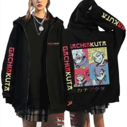 Anime Gachiakuta Enjin Same Style Zipper Hoodie Men Women Casual Oversized Zip Up Jacket Unisex Manga Cosplay Zip Up Sweatshirts