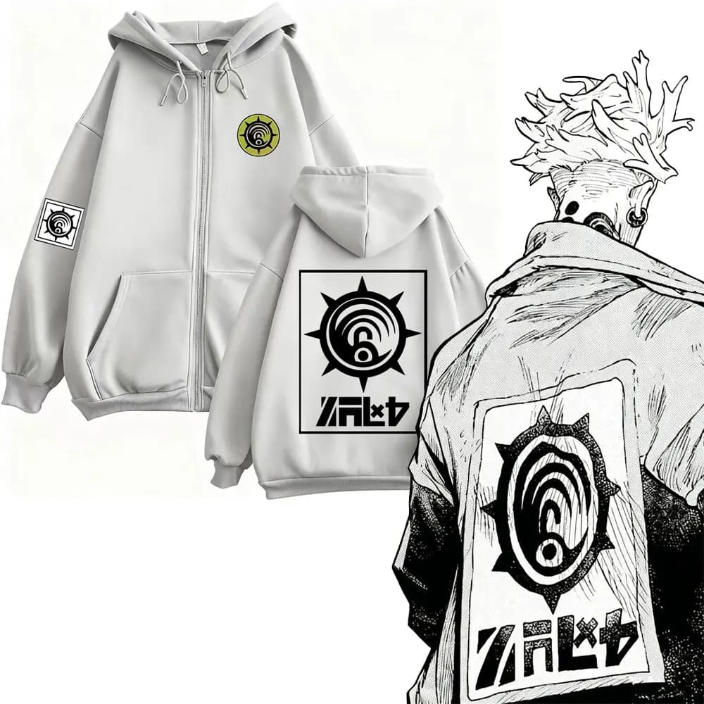 Anime Gachiakuta Enjin Same Style Zipper Hoodie Men Women Casual Oversized Zip Up Jacket Unisex Manga Cosplay Zip Up Sweatshirts