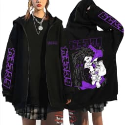Anime Gachiakuta Enjin Same Style Zipper Hoodie Men Women Casual Oversized Zip Up Jacket Unisex Manga Cosplay Zip Up Sweatshirts