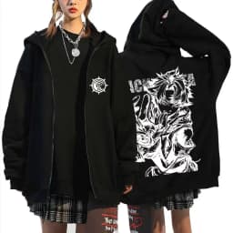 Anime Gachiakuta Enjin Same Style Zipper Hoodie Men Women Casual Oversized Zip Up Jacket Unisex Manga Cosplay Zip Up Sweatshirts