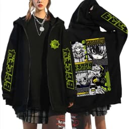 Anime Gachiakuta Enjin Same Style Zipper Hoodie Men Women Casual Oversized Zip Up Jacket Unisex Manga Cosplay Zip Up Sweatshirts