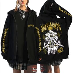 Anime Gachiakuta Enjin Same Style Zipper Hoodie Men Women Casual Oversized Zip Up Jacket Unisex Manga Cosplay Zip Up Sweatshirts