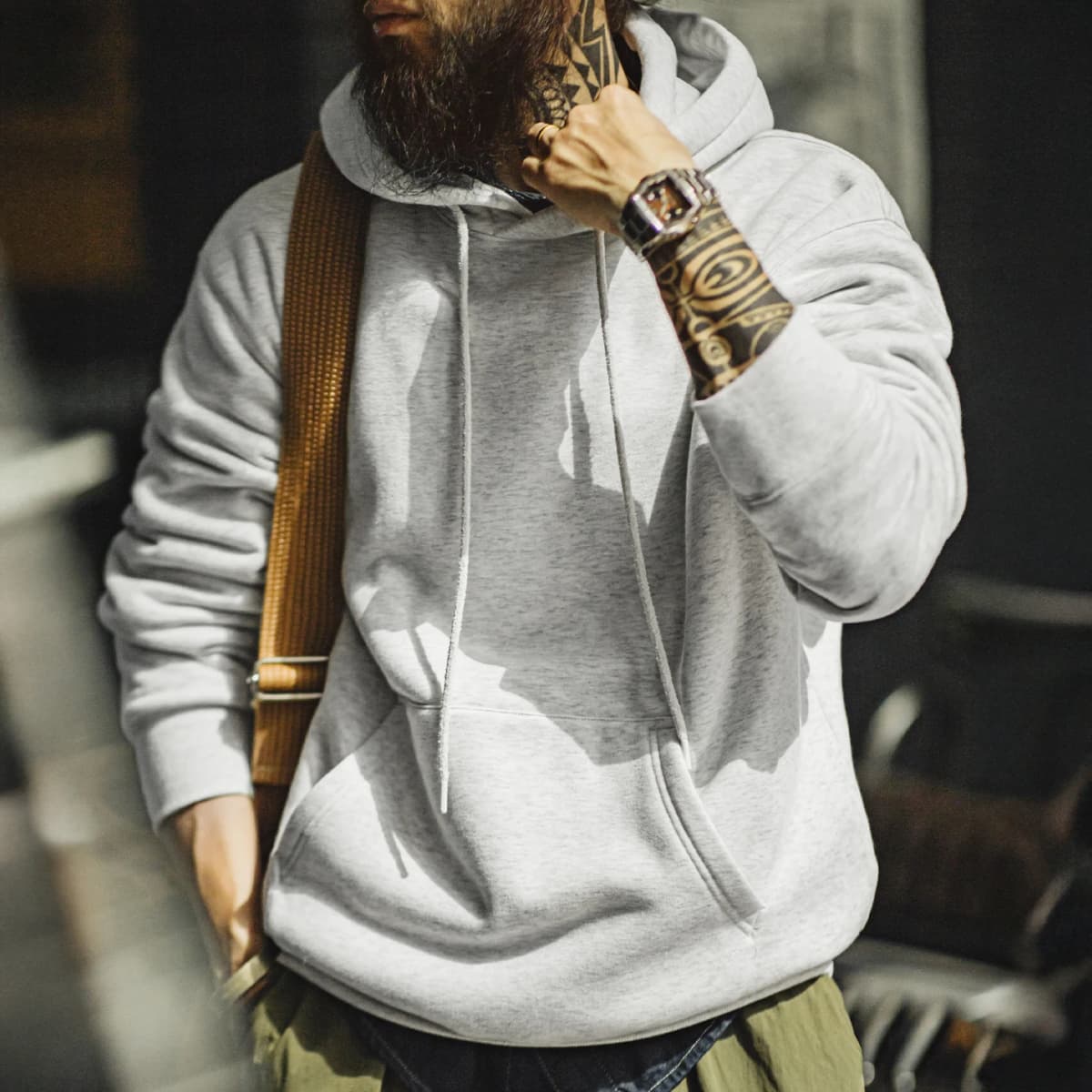 Maden Vintage Men's Heavyweight Rocky Hoodie Loose Fit Fleece-lined Warm Pullover Casual Thickened Layered Tops for Fall Winter