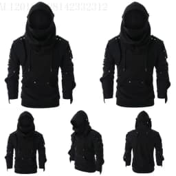 Sweatshirts Men Hoodies Solid Full Sleeve Casual Regular Drawstring Splice Tops Sweatshirt Rivet Pockets Autumn Winter