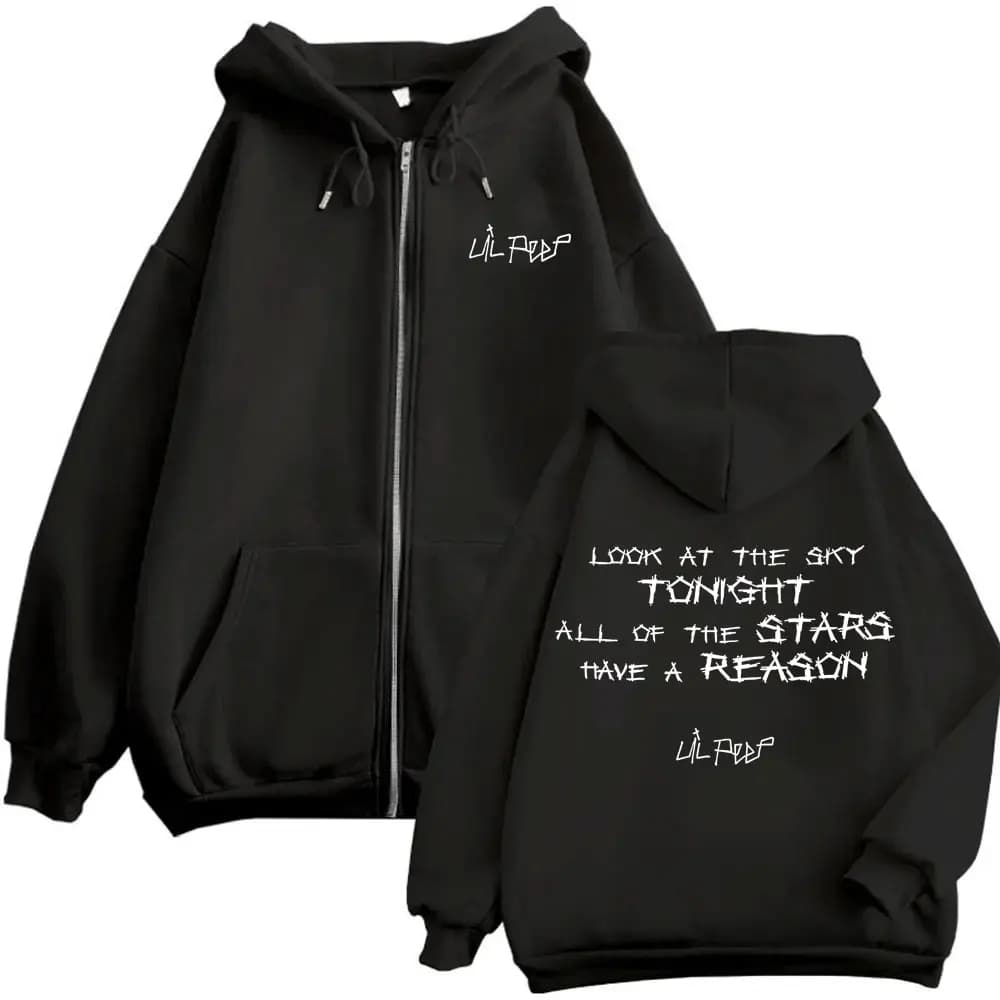 Lil Peep Look At The Sky Tonight All of The Stars Have A Reason Zipper Hoodie Men Women Hip Hop Fashion Pop Music Zip Up Jacket