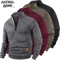 Animal Game Men's Half Zipper Sweatshirts Long Sleeve Solid Pullover Turtleneck Streetwear Warm Jacket Sport Coats Outerwear