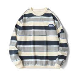Korean Y2k Striped Sweatshirt Men's Spring Autumn Loose Fit Pullover Top Trendy Brand Ins Youth O Neck Color Blocking Hoodie Men