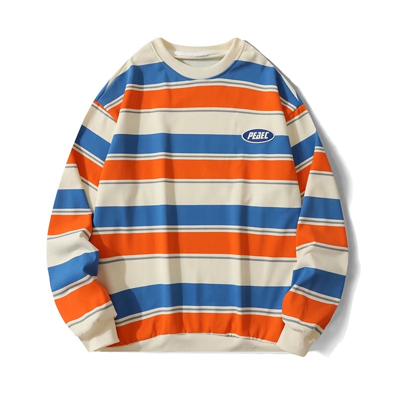 Korean Y2k Striped Sweatshirt Men's Spring Autumn Loose Fit Pullover Top Trendy Brand Ins Youth O Neck Color Blocking Hoodie Men