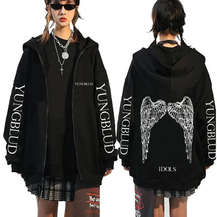 Yungblud IDOLS Wings Album Tour 2025 Zipper Hoodie Male Oversized Zip Up Jacket Men Women Clothing Hip Hop Hoodies Streetwear