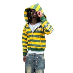 Y2K Retro Kid Zipper Hoodie Stripe Rivet Letter Embroidery Pattern Sweatshirt Men HipHop Fashion Streetwear Unisex Women Clothes