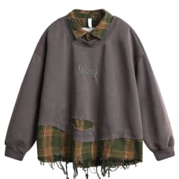 Plaid Splicing Sweatshirt Men Oversized Harajuku Hip Hop Streetwear Pullover Hoodie Fake Two Piece Loose Y2K Hoodie Male