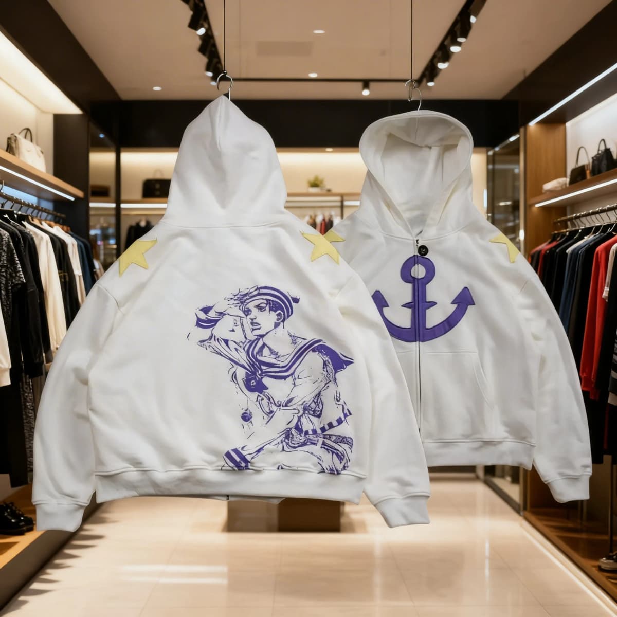 Jojo Bizarre Adventure Patchwork Zip Up Hoodies Men Oversized Embroidery Hoodie Hip Hop Couples Harajuku Y2k Street Sweatshirt