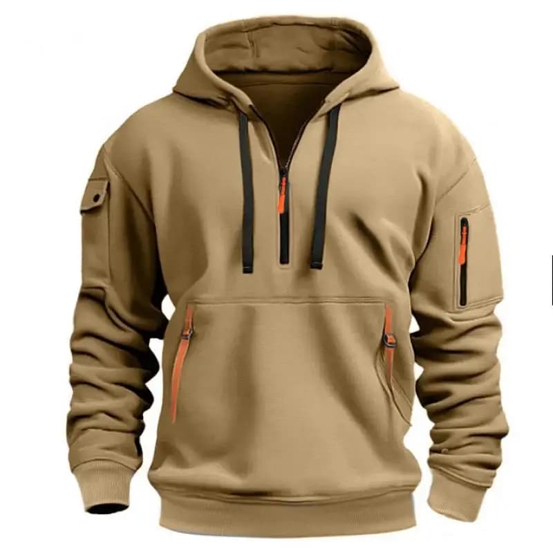 Autumn Winter Men's Hooded Hoodies Solid Long Sleeve Multi-pocket Zipper Pullover Sports Sweatshirt Harajuku Casual Streetwear