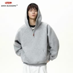 HANGLU 2025 Men Women Heavyweight Half Zip Hoodie Ribbed High Neck Minimalist Streetwear Couple Unisex Pullover Sweatshirt