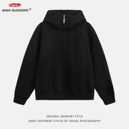 HANGLU 2025 Men Women Heavyweight Half Zip Hoodie Ribbed High Neck Minimalist Streetwear Couple Unisex Pullover Sweatshirt
