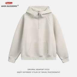 HANGLU 2025 Men Women Heavyweight Half Zip Hoodie Ribbed High Neck Minimalist Streetwear Couple Unisex Pullover Sweatshirt