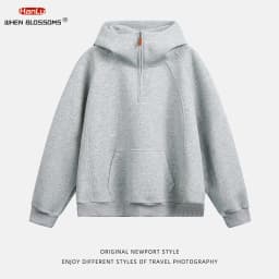 HANGLU 2025 Men Women Heavyweight Half Zip Hoodie Ribbed High Neck Minimalist Streetwear Couple Unisex Pullover Sweatshirt